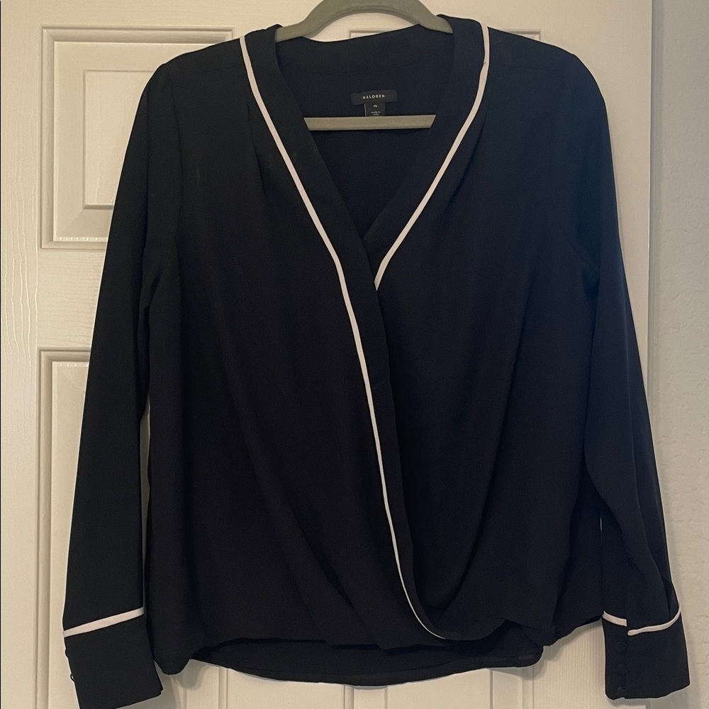 Halogen Black Blouse with White Trim